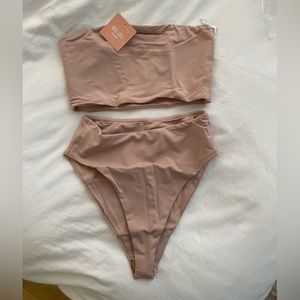 Miss Lola Bandeau Bikini Set In Taupe
